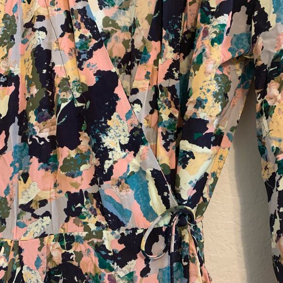 IRO Bloomy Multicolor Abstract Long Sleeve Wrap Mini Dress - Picture 5 of 11